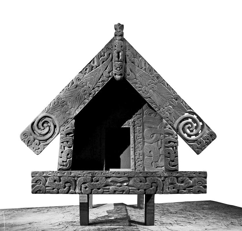 Pātaka kai – small Māori building for food storage.